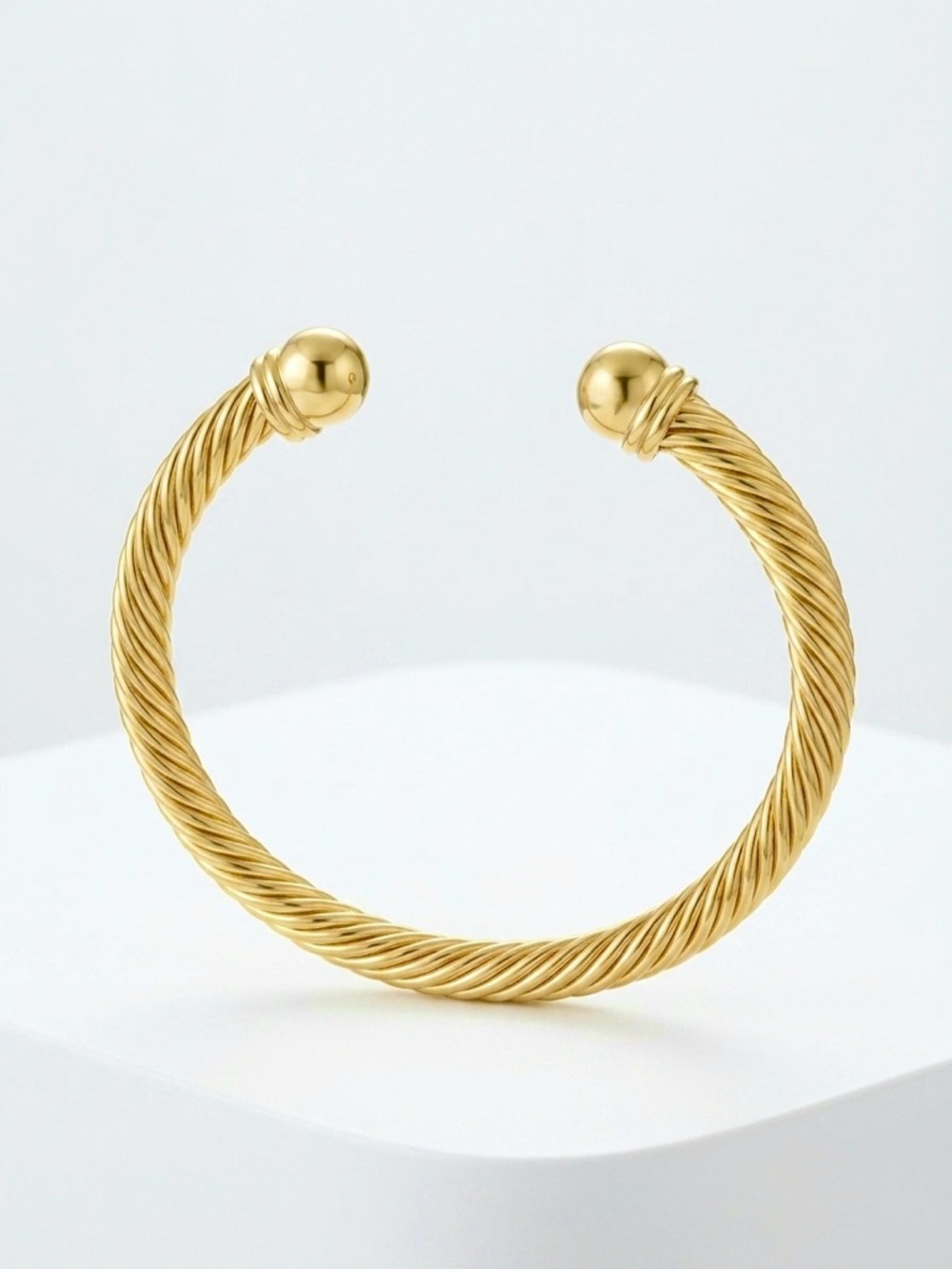 14K Gold Plated Twisted Cable Cuff Bangle Bracelet Water Resistant Jewelry